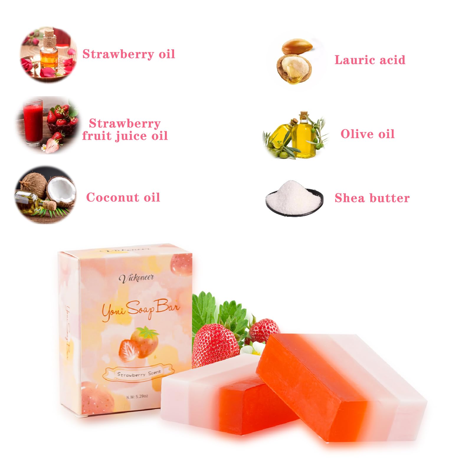 2Pcs Strawberry Yoni Bars and Yoni Oil Set for Feminine Wash, Yoni Wash for Cleanse Vaginal Balance PH